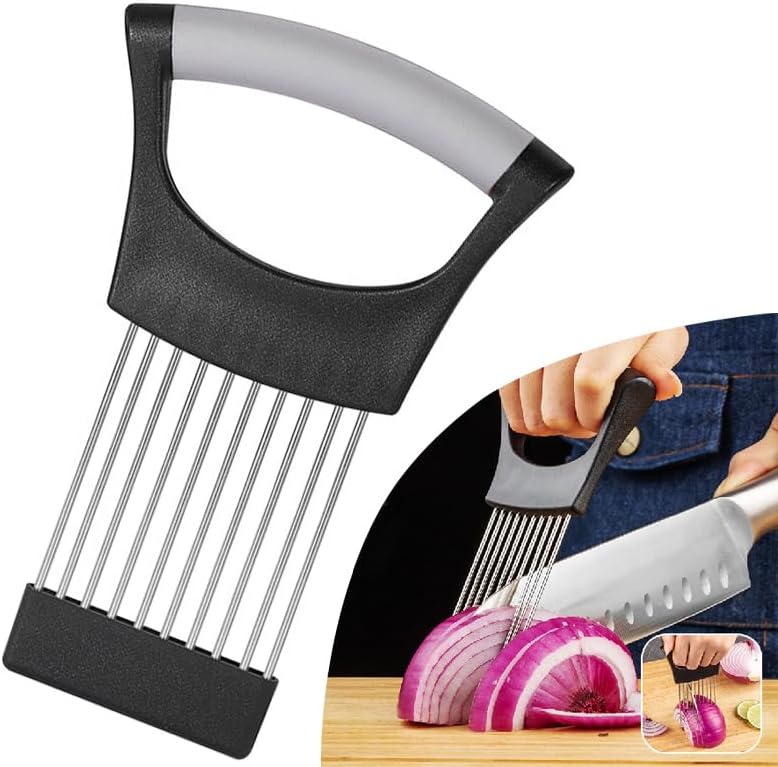 AZOFIA Onion Holder Lemon Slicer Cutter for Food & Veggies, Vegetable Chopper Assistant Tool for Meat, Potato & Tomato (Gray, 1 Pc) - Image 1